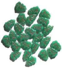 25 17mm Milky Green and Red Christmas Tree Beads